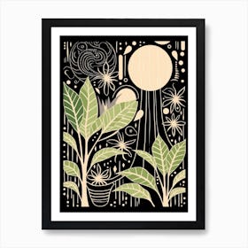 B&W Plant Illustration Monstera Thai Constellation 3 Art Print