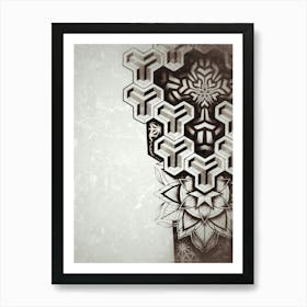 Stone wall, geometric, ornamental, mandala, pattern, abstract design, textured art Art Print