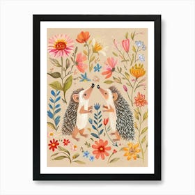 Folksy Floral Animal Drawing Hedgehog 6 Art Print