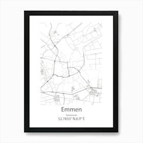 Emmen,Netherlands Minimalist Map Art Print