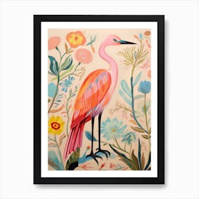 Pink Scandi Egret 2 Art Print