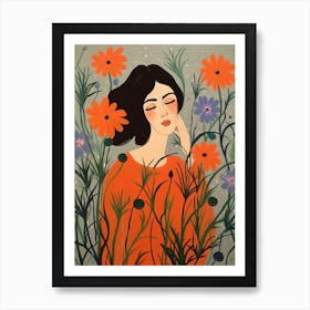 Woman With Autumnal Flowers Love In A Mist Nigella 2 Art Print