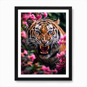 Floral tiger wild roar Art Print