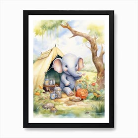 Elephant Painting Camping Watercolour 2 Art Print