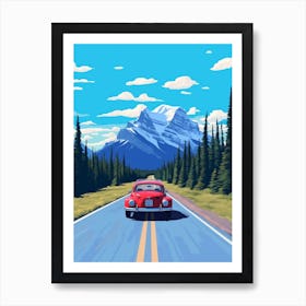 A Volkswagen Beetle Car In Icefields Parkway Flat Illustration 2 Art Print