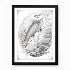 Kohaku Koi Fish Haeckel Style Illustastration Art Print