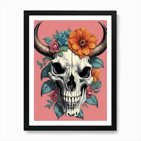 Floral Bison Skull (29) Art Print