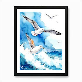 Seagulls In The Sea Art Print