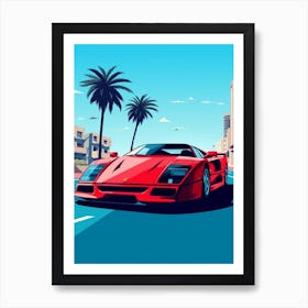 A Ferrari F40 In The French Riviera Car Illustration 1 Art Print