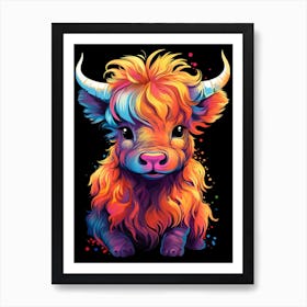 Cute Colourful Digital Illustration Of Highland Cow Art Print