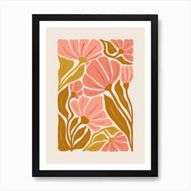 Retro Abstract Floral in Pink Gold Art Print