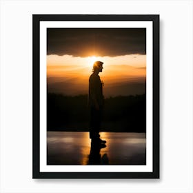 Silhouette Of A Man At Sunset Art Print