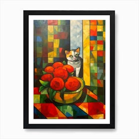 Ranunculus With A Cat 2 Cubism Picasso Style Art Print