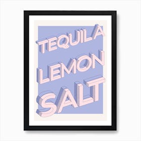 Tequila, Lemon, Salt Bar Cart Poster, Cocktail, Kitchen, Pink & Blue Art Print