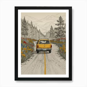 Yellow Car On Road Canvas Print Art Print