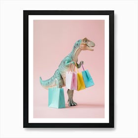 Pastel Toy Dinosaur With Shopping Bags 1 Art Print