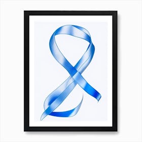 Hope Ribbon Symbol Blue And White Line Drawing Art Print