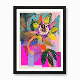 Passionflower 3 Neon Flower Collage Art Print