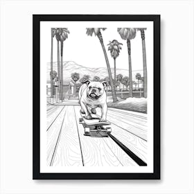 Boxer Dog Skateboarding Line Art 2 Art Print