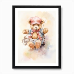 Equestrian Teddy Bear Painting Watercolour 1 Art Print