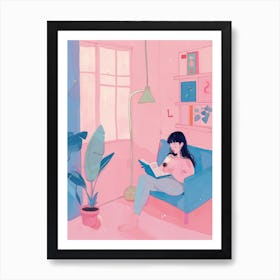 Girl Reading A Book Lo Fi Kawaii Illustration 4 Art Print