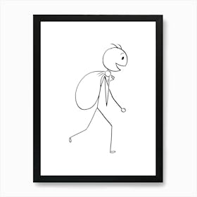 Stick Figure Man Walking With A Bag Art Print