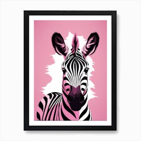 Flat Buho Art Plains Zebra On Solid pin Background, modern animal art, 2 Art Print