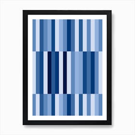 Blue Stripes Geometric Blocks Pattern Art Print