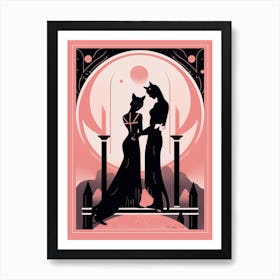 The Lovers Tarot Card, Black Cat In Pink 2 Art Print