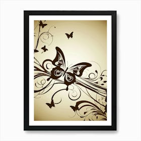 Floral Background With Butterflies Art Print