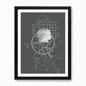 Vintage Pott's Chinese Peony Botanical with Line Motif and Dot Pattern in Ghost Gray n.0344 Art Print