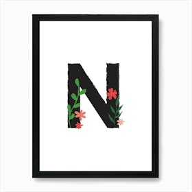 Bedroom Decor White Floral Letters Grey 14 Art Print