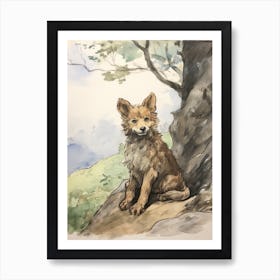 Storybook Animal Watercolour Timber Wolf 2 Art Print