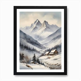 Vintage Muted Winter Mountain Landscape (1) Art Print