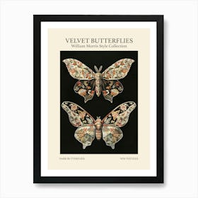 Velvet Butterflies Collection Dark Butterflies William Morris Style 1 Art Print