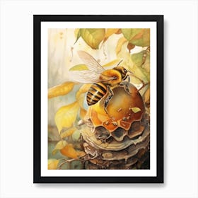 Masked Bee Beehive Watercolour Illustration 1 Art Print