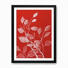 White Leaves On Red Background 7 Art Print