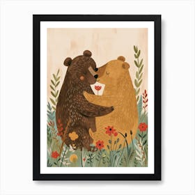 Two Bears Playing Together In A Meadow Storybook Illustration 2 Art Print