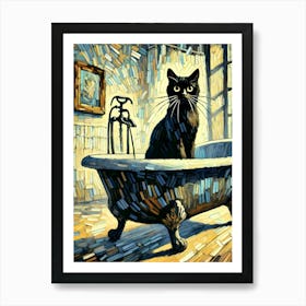 black cat in bathtub Art Print