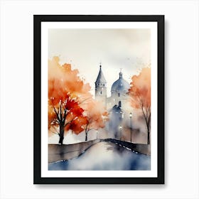 Watercolor Of Autumn Trees 12 Art Print