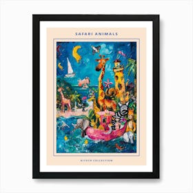 Safari Animals Kitsch Painting Poster 1 Art Print