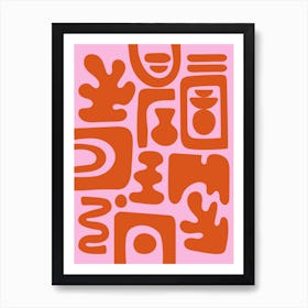 Abstract Orange and Pink Matisse Inspired Cutouts Art Print