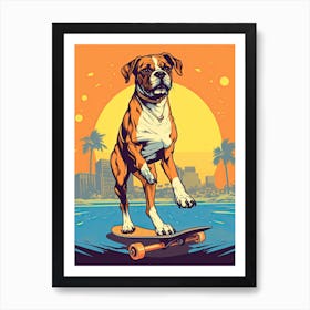 Boxer Dog Skateboarding Illustration 4 Art Print