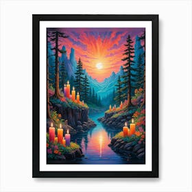 Sunset With Candles Art Print