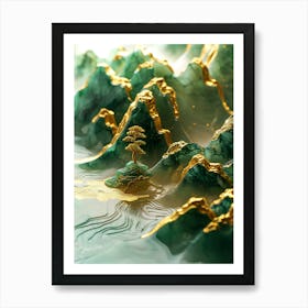 Gold Inlaid Jade Carving Scene 3 Art Print