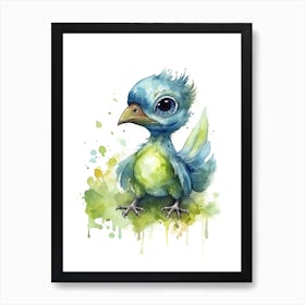 Archaeopteryx Cute Dinosaur Watercolour 1 Art Print