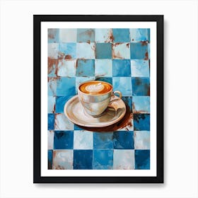 Coffee Blue Checkered 2 Art Print