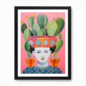 Woman With A Cactus On Her Head 2 Art Print