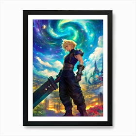 Cloud Strife FFVII Starry Night Art Print