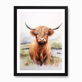 Watercolour Portrait Of A Highland Cow 1 Art Print